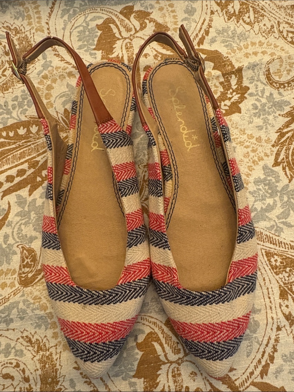 Splendid Red, Navy & Beige Striped Slingback Flats